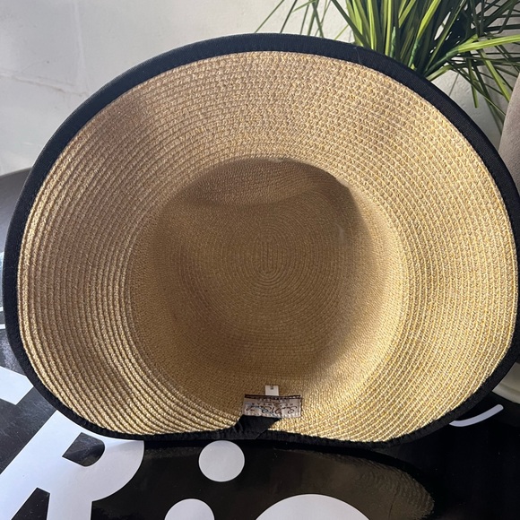 Sun N Sand Backless Straw Hat w/ Black Trim Adjustable Brim New - Picture 4 of 5